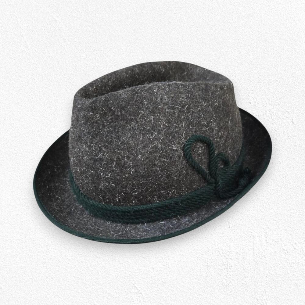 1950s Vintage Gray Green German Bavaria Wool Traditional Alpine Trilby Hat